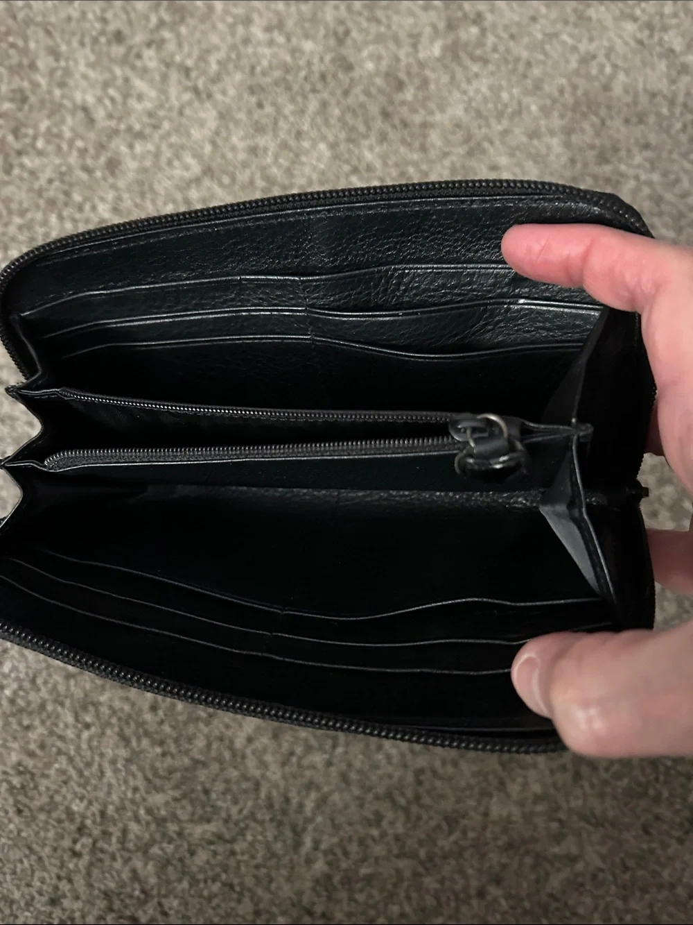 Brighton Black Croc-Embossed Zip Wallet with Silver Corner Accents